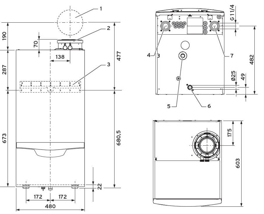 Габаритные размеры ecoTEC plus VU OE 466|4-5