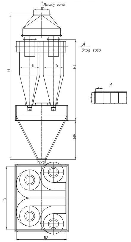 СЦН-50 в групі з 4-х циклонів на загальному бункері