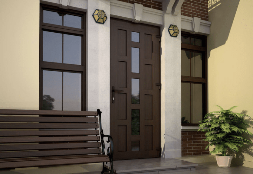 Коричневые входные пластиковые двери