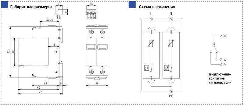 Ограничитель перенапряжения Saltek SLP-275 V/2S габаритные размеры