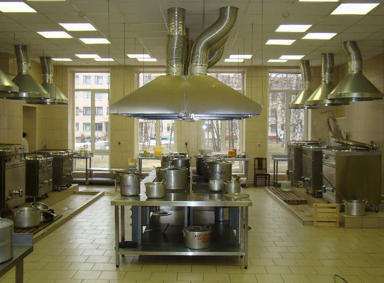 Зонты местной вытяжной системы вентиляции на кухне ресторана