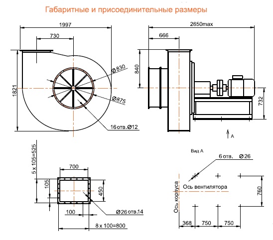 Дымосос Д-12 габаритные размеры схема 2