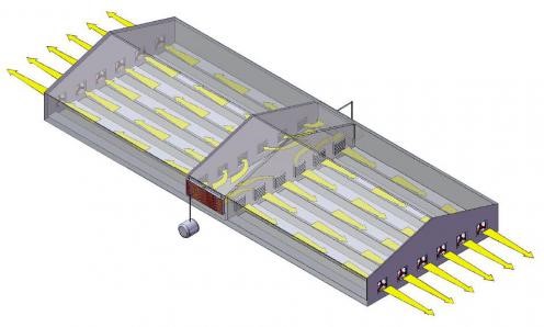 Размещение приточных и вытяжных осевых вентиляторов на стенах крольчатника